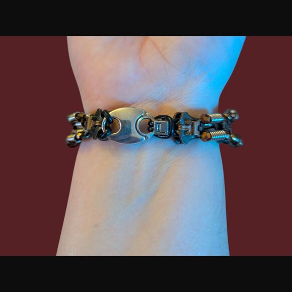 925 Sterling Silver Clasp Artisan Made Beaded Zipper Statement Bracelet 6.25" - Picture 14 of 14